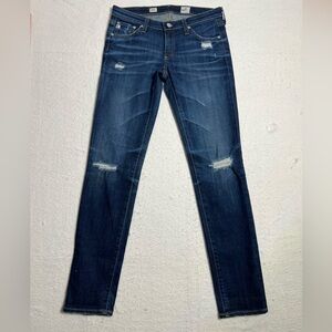 AG Adriano Goldschmied Dark Blue Distressed Skinny/Stildt cigarette Jeans